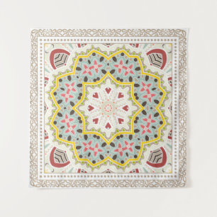 Decorative colourful ornament on white background, tapestry
