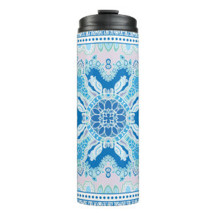 Decorative colourful ornament on white background, thermal tumbler