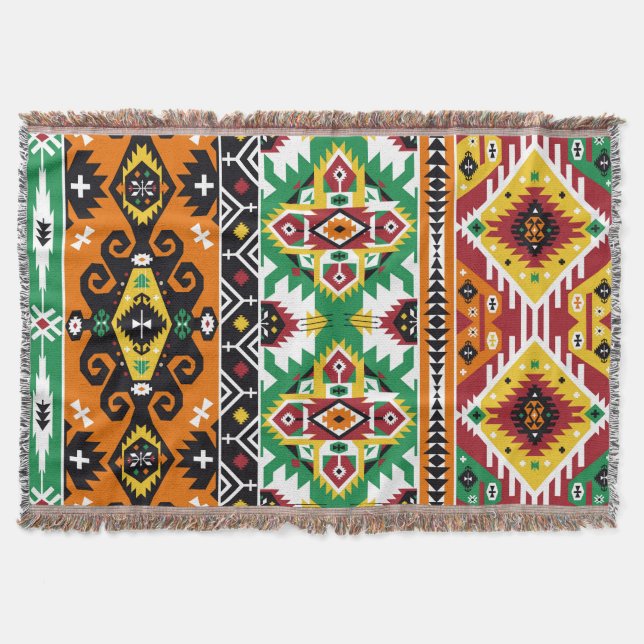 Decorative colourful pattern in aztec style throw blanket (Front)