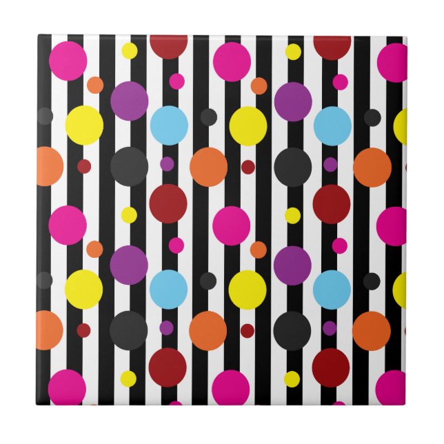 Decorative Colourful Polka Dots Stripes Ceramic Tile (Front)