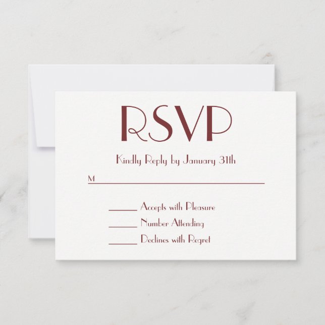 Decorative Contemporary Burgundy and White RSVP Card (Front)