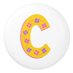 Decorative coral letter C monogrammed handle knob