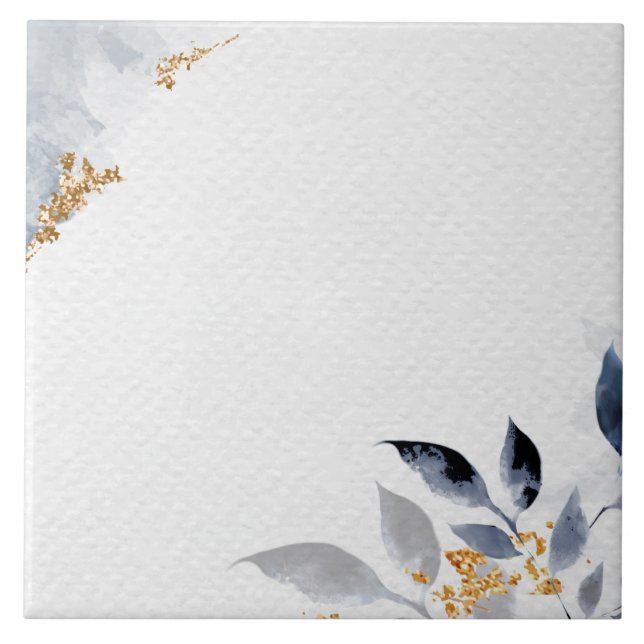 Decorative corners slate blue and gold ceramic tile (Front)