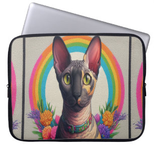 Decorative Cornish Rex Cat Colourful Floral Border Laptop Sleeve