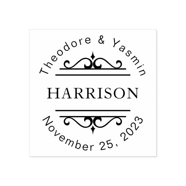 Decorative Couple's Names Wedding Favour Customise Rubber Stamp (Imprint)