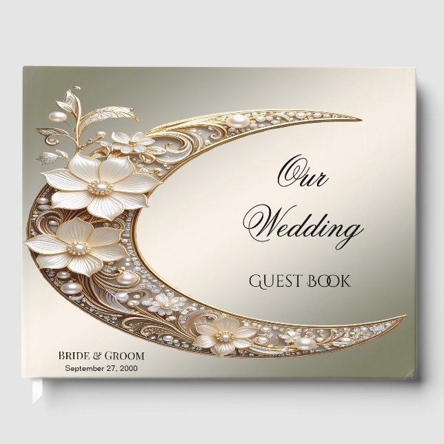 Decorative Crescent Moon Frame Guest Book (Front)