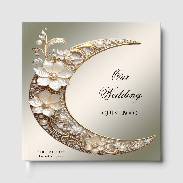 Decorative Crescent Moon Frame Guest Book (Front)