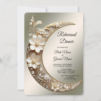 Decorative Crescent Moon Frame Rehearsal Dinner Invitation