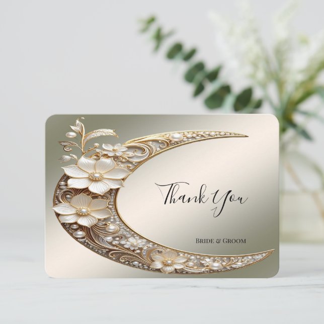 Decorative Crescent Moon Frame Thank You Card (Standing Front)