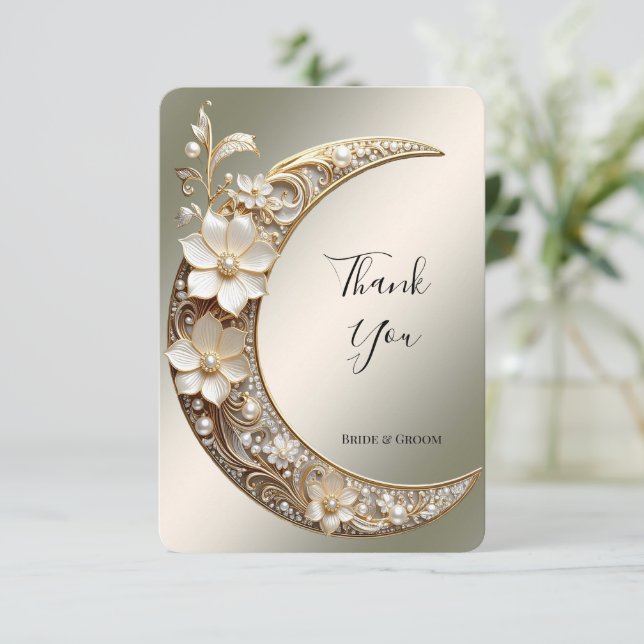 Decorative Crescent Moon Frame Thank You Card (Standing Front)