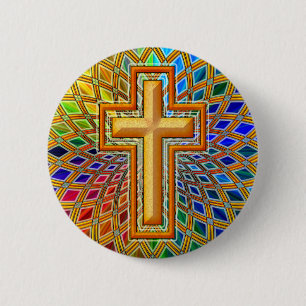 DECORATIVE CROSS 6 CM ROUND BADGE