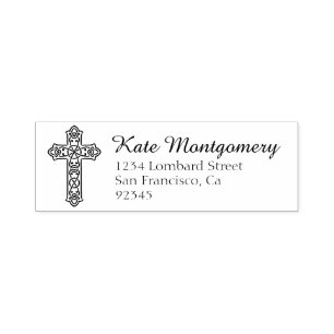 Decorative Cross Return Address Rubber Stamp