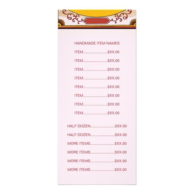 Decorative Cupcake Maker Logo With Price List Rack Card (Back)