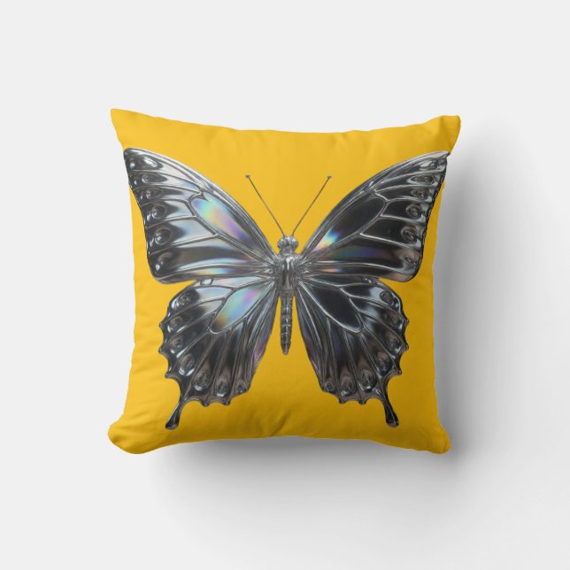 Decorative cushion with elegant silver butterfly  (Front)