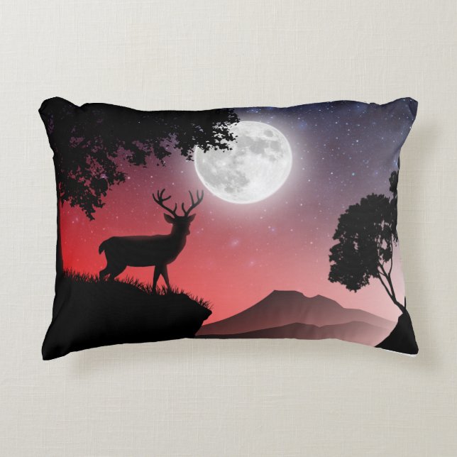 Decorative Cushions The Deer Under the Red Moon (Front)