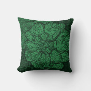 Decorative Dahlia Flowers Emerald Green Cushion