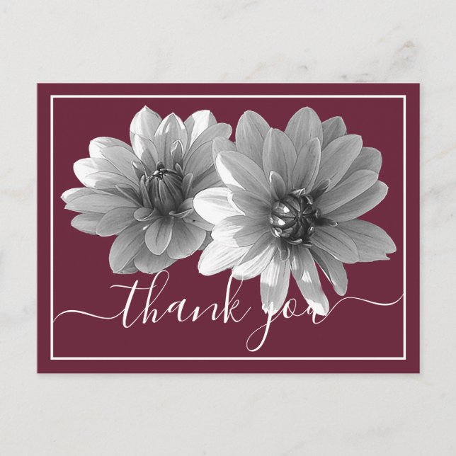 Decorative Dahlia Wine Colour Background Thank You Postcard (Front)