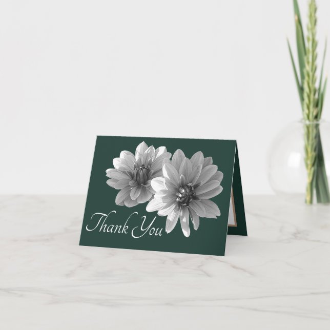 Decorative Dahlias Green Cyan Background Thank You Card (Front)