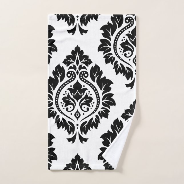 Decorative Damask Art I Black on White Hand Towel (Hand Towel)