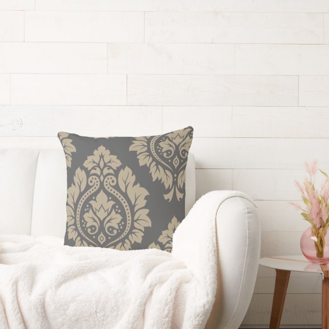 Decorative Damask Art I Cream on Grey Cushion (Couch)