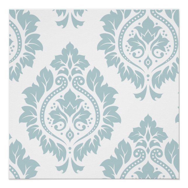 Decorative Damask Art I Duck Egg Blue on White Poster (Front)
