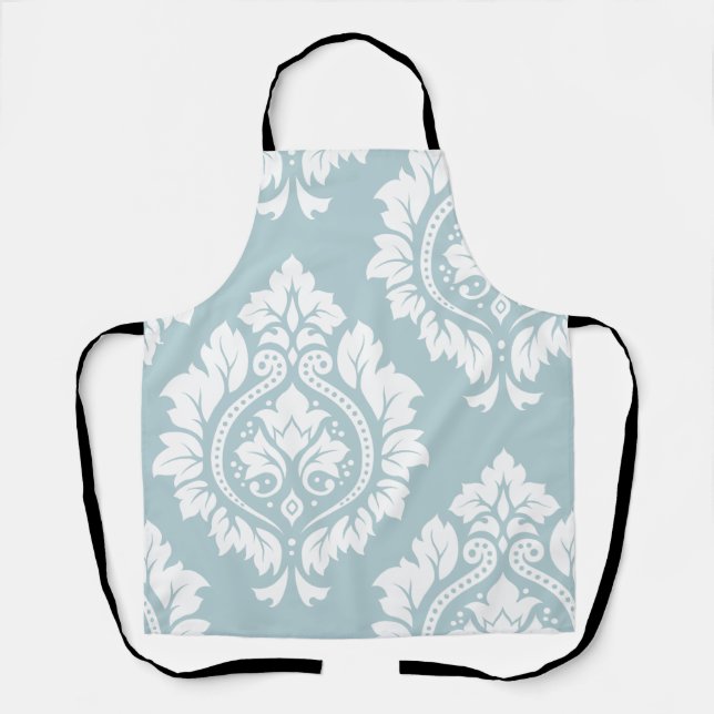Decorative Damask Art I White on Duck Egg Blue Apron (Front)