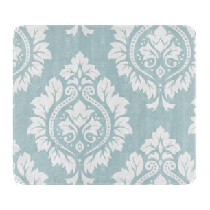 Decorative Damask Art I White on Duck Egg Blue Cutting Board