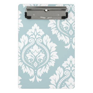 Decorative Damask Art I White on Duck Egg Blue Mini Clipboard