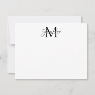 Decorative Damask Black and Grey Monogram Card