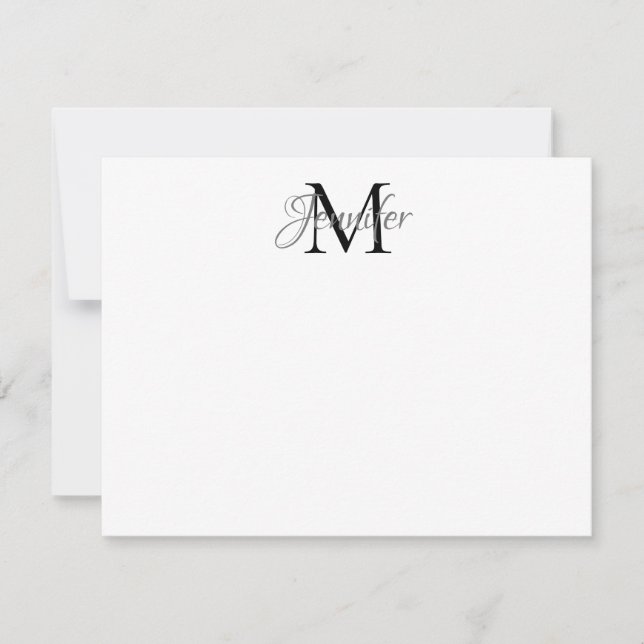 Decorative Damask Black and Grey Monogram Card (Front)