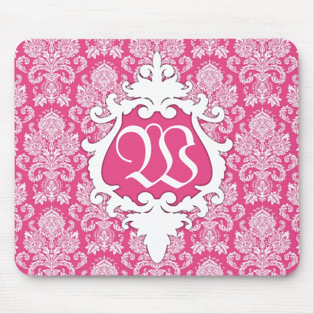Decorative Damask Monogram Mousepad (Front)