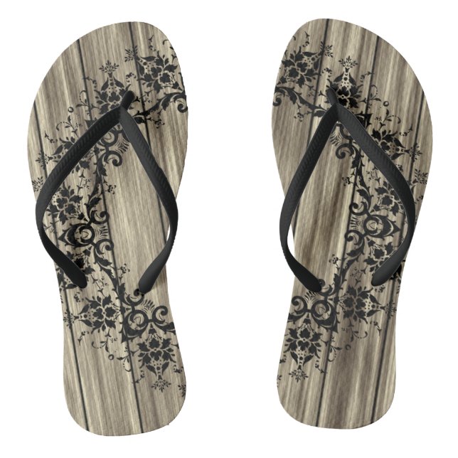 Decorative damask on wood flip flops (Footbed)