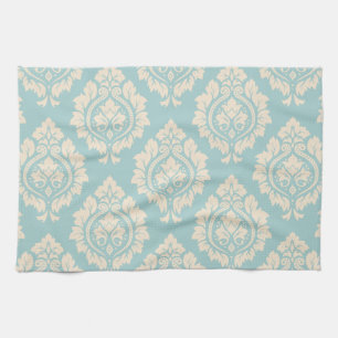 Decorative Damask Pattern – Cream on Blue Tea Towel