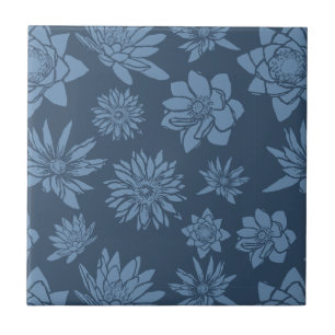 Decorative Dark Blue Floral Pattern Ceramic Tile