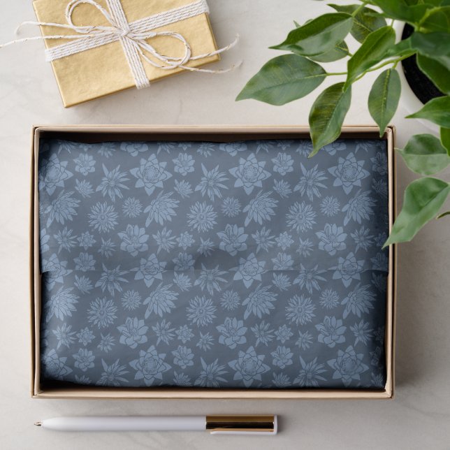 Decorative Dark Blue Floral Pattern Tissue Paper (Gift)