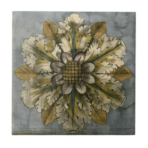 Decorative Demask Rosette on Grey Background Ceramic Tile