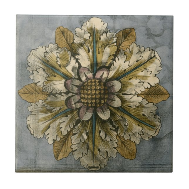 Decorative Demask Rosette on Grey Background Ceramic Tile (Front)