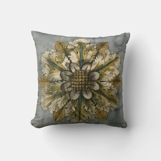 Decorative Demask Rosette on Grey Background Cushion (Front)