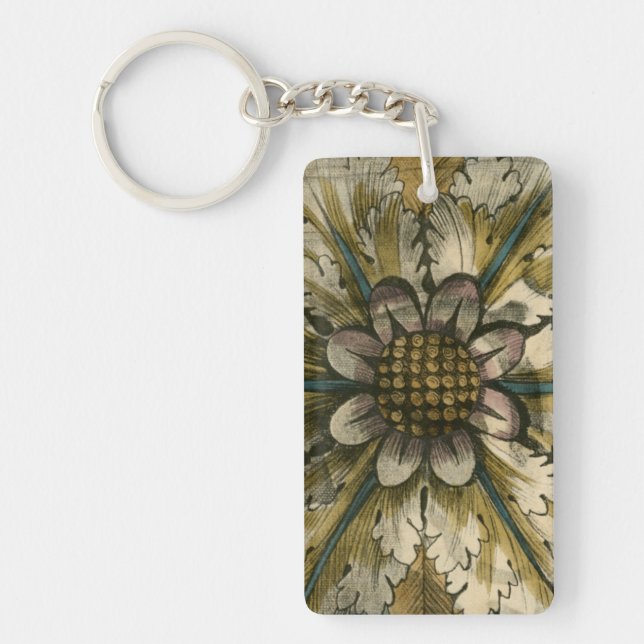 Decorative Demask Rosette on Grey Background Key Ring (Front)