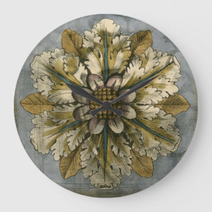 Decorative Demask Rosette on Grey Background Large Clock