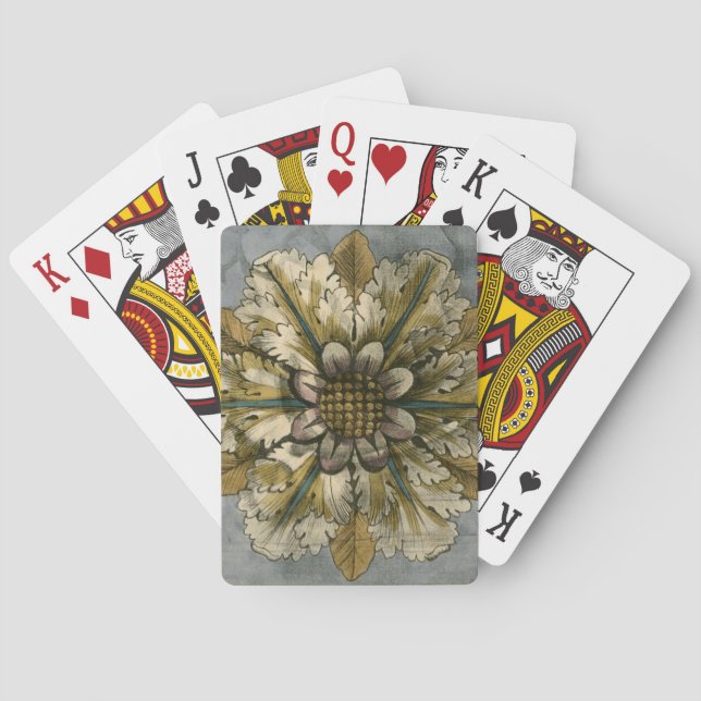 Decorative Demask Rosette on Grey Background Playing Cards (Back)