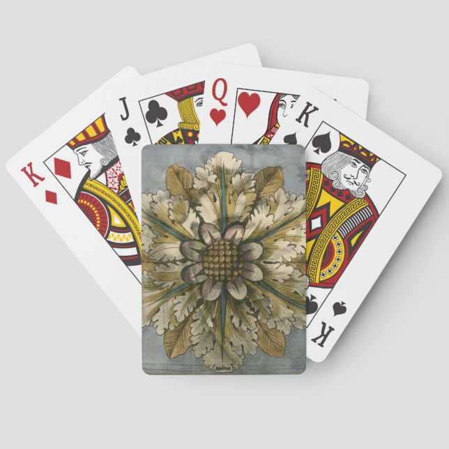 Decorative Demask Rosette on Grey Background Playing Cards (Back)