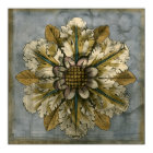 Decorative Demask Rosette on Grey Background