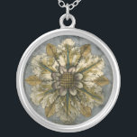 Decorative Demask Rosette on Grey Background Silver Plated Necklace<br><div class="desc">Jennifer Goldberger produced this decorative damask featuring a beautiful rosette over a grey background. A damask is a woven pattern that can be made of silk,  wool,  linen,  or other fabrics that was invented during the Byzantine empire. Purchase this print to show your friends your love of ancient culture!</div>