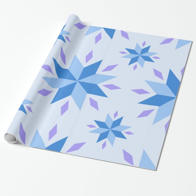 Decorative Dutch Snowflake Blue Geometric pattern Wrapping Paper (Unrolled)