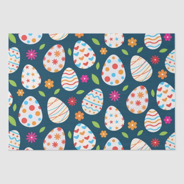 Decorative Easter Eggs with Flowers and Leaves Tissue Paper (Front)