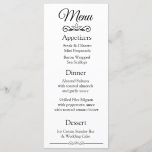 Decorative  Elegant Black White Wedding Menu Card
