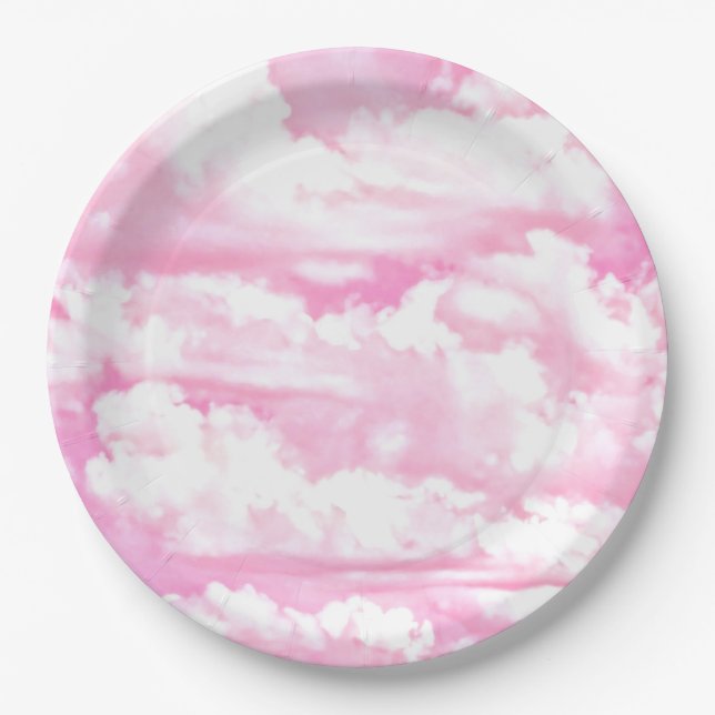 Decorative Elegant Soft Powder Pink Clouds Paper Plate (Front)