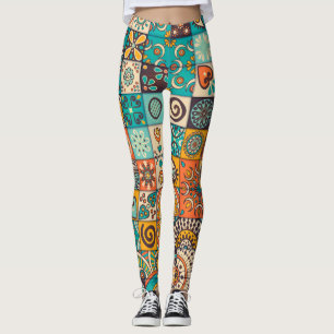 Decorative Elements: Vintage Hand-Drawn Pattern Leggings