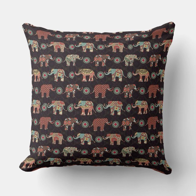 Decorative Elephant Pattern Pillow Cover (Front)